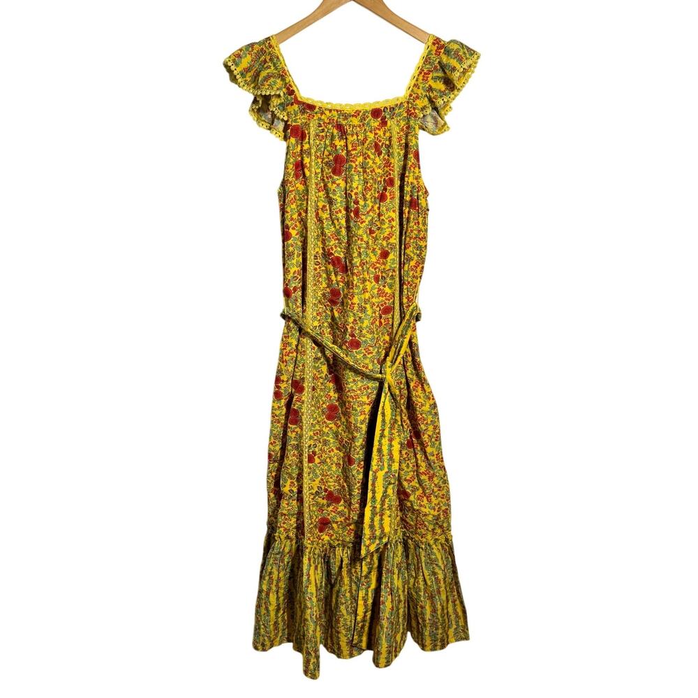 Roller Rabbit Zarela Ruffle Shoulder Maxi Midi Dress Women S Yellow‎ Cottagecore